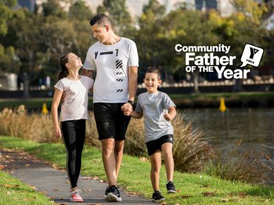 Dad And Kids Walking